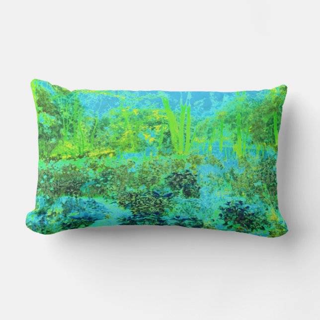 Trippy Lime Green and Blue Garden Landschaft Lendenkissen (Vorderseite)
