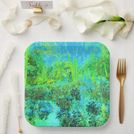 Trippy Lime Green and Blue Garden Landschaft Pappteller