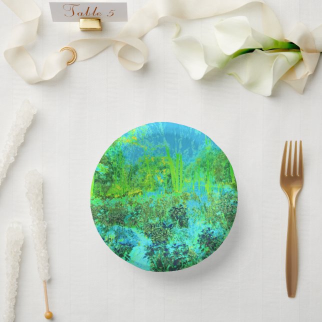 Trippy Lime Green and Blue Garden Landschaft Pappteller (Hochzeit)