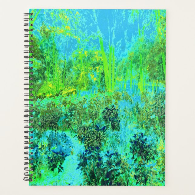 Trippy Lime Green and Blue Garden Landschaft Planer (Vorderseite)