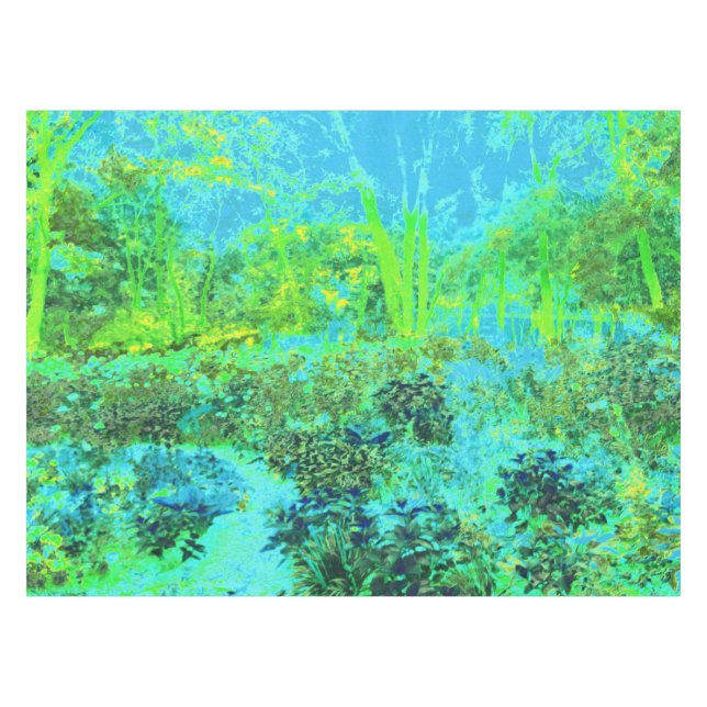 Trippy Lime Green and Blue Garden Landschaft Tischdecke (Vorderseite (Horizontal))