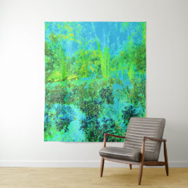 Trippy Lime Green and Blue Garden Landschaft Wandteppich