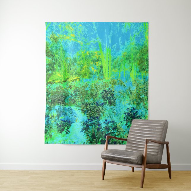 Trippy Lime Green and Blue Garden Landschaft Wandteppich (Beispiel)
