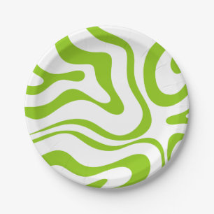 Trippy Lime Green Liquid Swirl Retro Abstrakt Pappteller