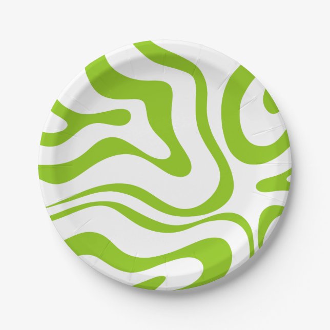 Trippy Lime Green Liquid Swirl Retro Abstrakt Pappteller (Vorderseite)