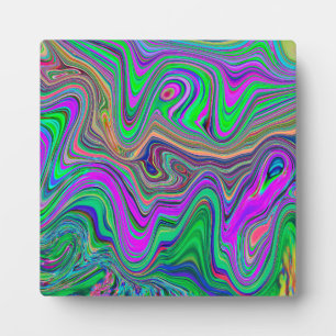 Trippy Lime Green und Lila Farbwellen Fotoplatte