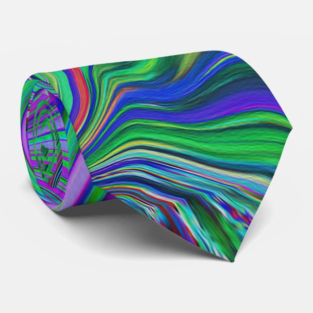 Trippy Lime Green und Lila Farbwellen Krawatte (Gerollt)
