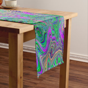 Trippy Lime Green und Lila Farbwellen Kurzer Tischläufer