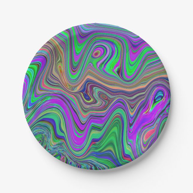 Trippy Lime Green und Lila Farbwellen Pappteller (Vorderseite)
