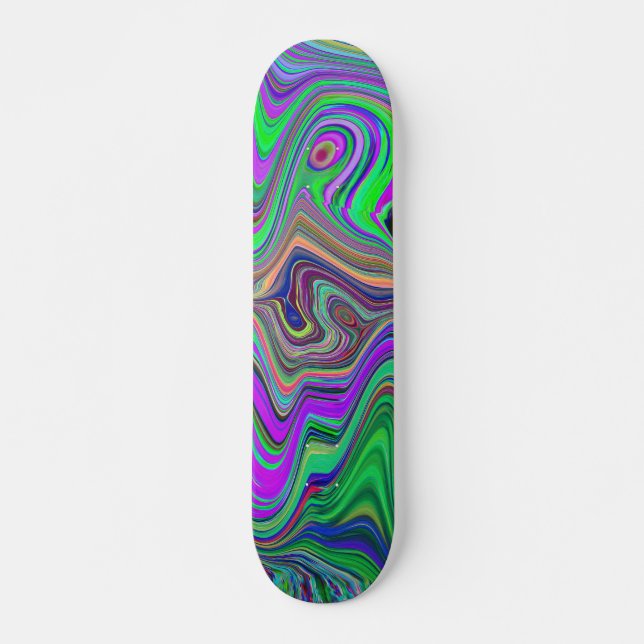 Trippy Lime Green und Lila Farbwellen Skateboard (Vorne)