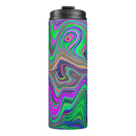 Trippy Lime Green und Lila Farbwellen Thermosbecher