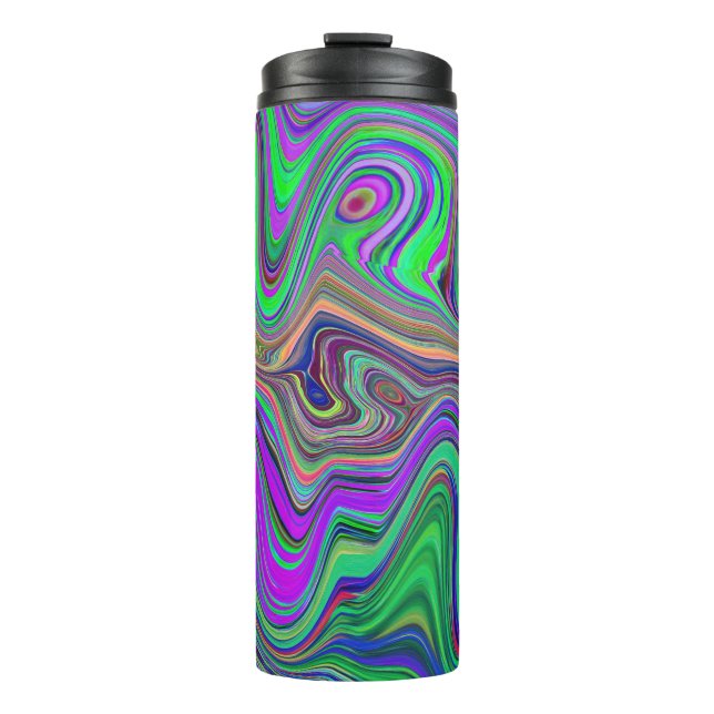 Trippy Lime Green und Lila Farbwellen Thermosbecher (Vorderseite)