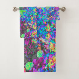 Trippy Lime Green und Lila Garden Sunrise Badhandtuch Set