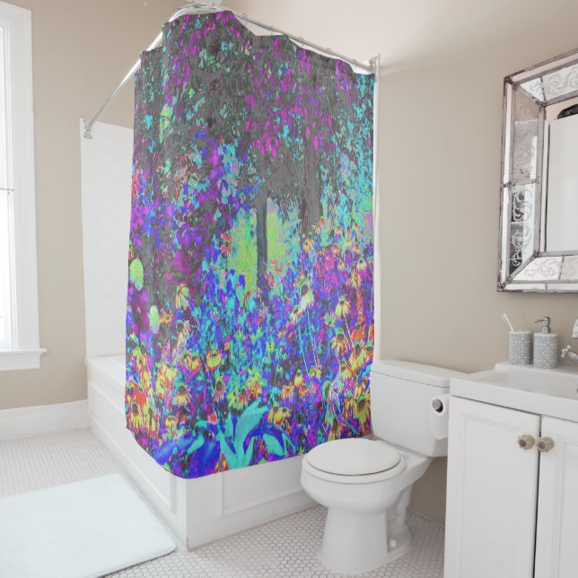 Trippy Lime Green und Lila Garden Sunrise Duschvorhang (Beispiel)