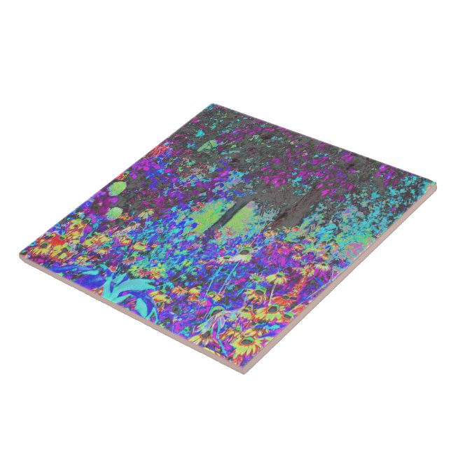 Trippy Lime Green und Lila Garden Sunrise Fliese (Seite)