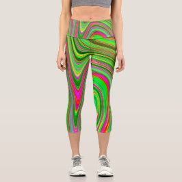 Trippy Lime Green und Magenta Abstrakte Kunst und Capri Leggings