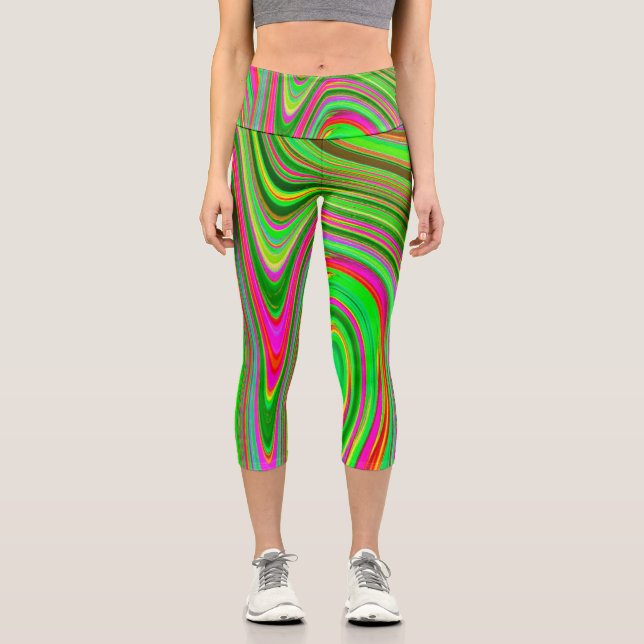 Trippy Lime Green und Magenta Abstrakte Kunst und  Capri Leggings (Vorderseite)