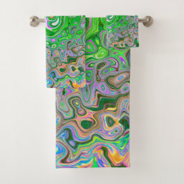 Trippy Lime Green und Pink Abstrakt Retro Swirl Badhandtuch Set