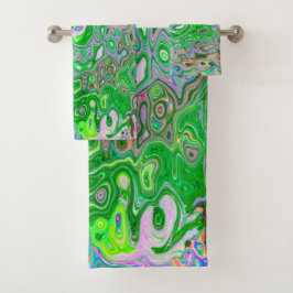 Trippy Lime Green und Pink Abstrakt Retro Swirl Badhandtuch Set