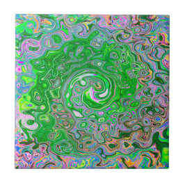 Trippy Lime Green und Pink Abstrakt Retro Swirl Fliese