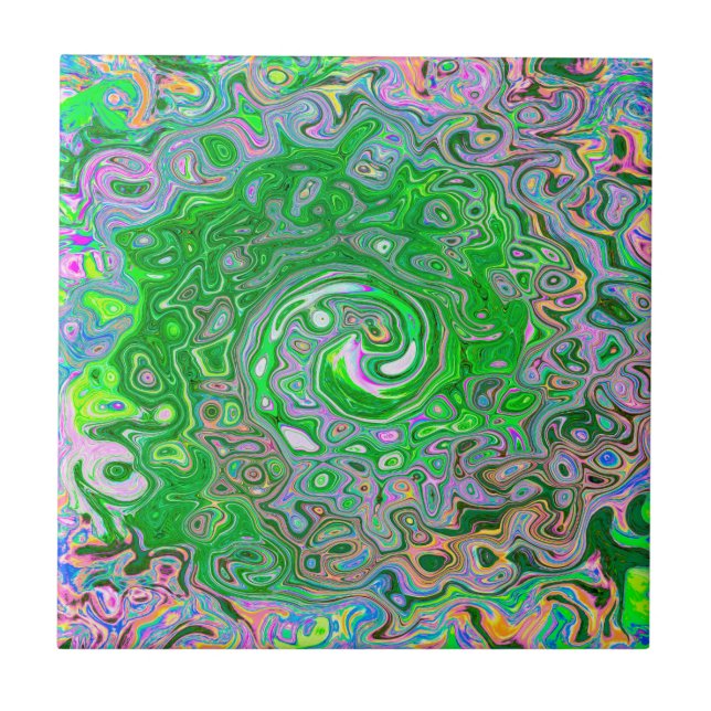 Trippy Lime Green und Pink Abstrakt Retro Swirl Fliese (Vorderseite)