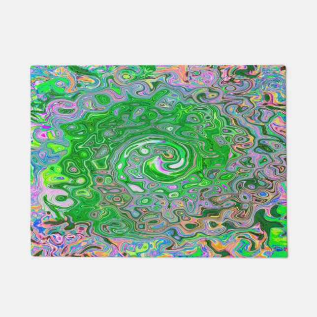 Trippy Lime Green und Pink Abstrakt Retro Swirl Fußmatte (Vorderseite)