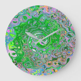 Trippy Lime Green und Pink Abstrakt Retro Swirl Große Wanduhr