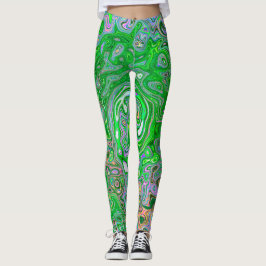 Trippy Lime Green und Pink Abstrakt Retro Swirl Leggings