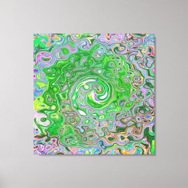 Trippy Lime Green und Pink Abstrakt Retro Swirl Leinwanddruck (Vorderseite)