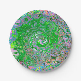 Trippy Lime Green und Pink Abstrakt Retro Swirl Pappteller