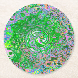 Trippy Lime Green und Pink Abstrakt Retro Swirl Runder Pappuntersetzer