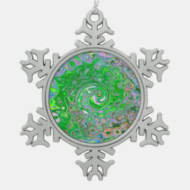 Trippy Lime Green und Pink Abstrakt Retro Swirl Schneeflocken Zinn-Ornament