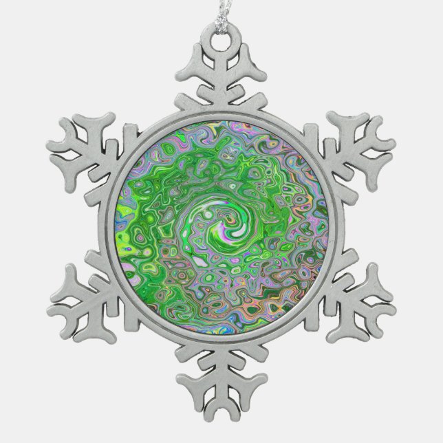Trippy Lime Green und Pink Abstrakt Retro Swirl Schneeflocken Zinn-Ornament (Vorderseite)