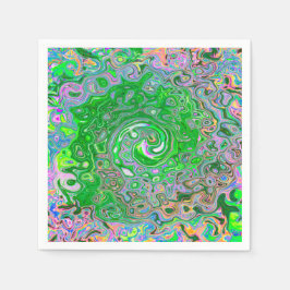 Trippy Lime Green und Pink Abstrakt Retro Swirl Serviette
