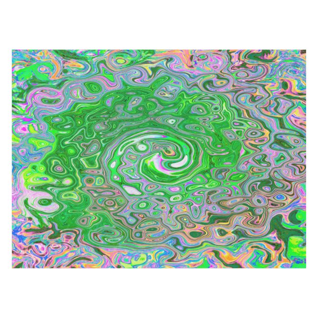 Trippy Lime Green und Pink Abstrakt Retro Swirl Tischdecke (Vorderseite (Horizontal))