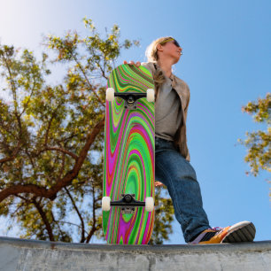 Trippy Limegrün und Magenta Abstrakte Groovy Kunst Skateboard