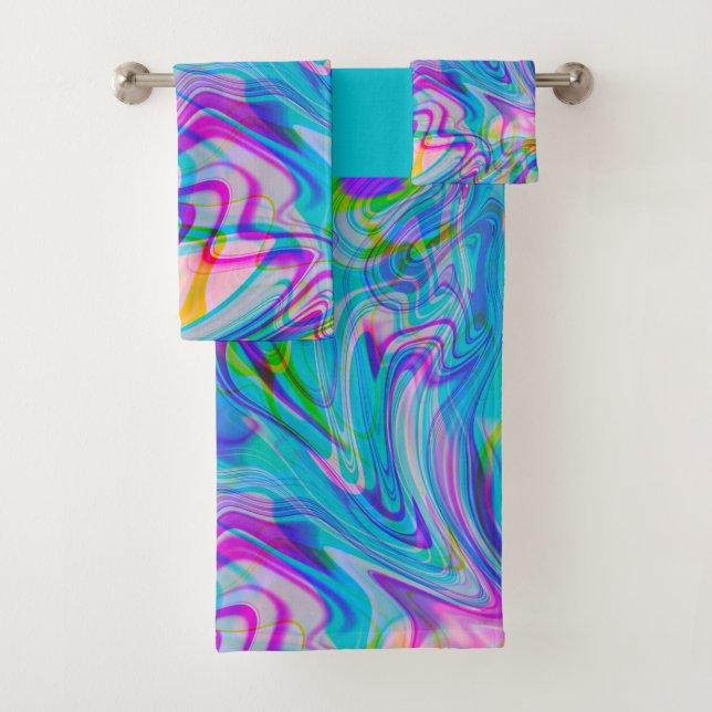 Trippy Liquid Abstraktes Muster Blau Badhandtuch Set (Insitu)