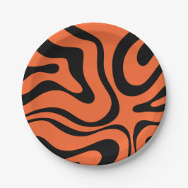Trippy Liquid Swirl Modernes Abstraktes Schwarzes  Pappteller