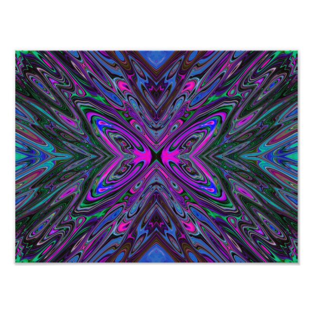 Trippy Magenta, Blue und Green Abstrakt Butterfly Fotodruck (Vorne)