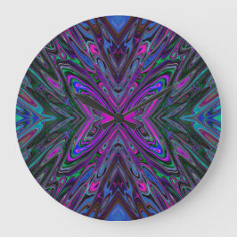 Trippy Magenta, Blue und Green Abstrakt Butterfly Große Wanduhr
