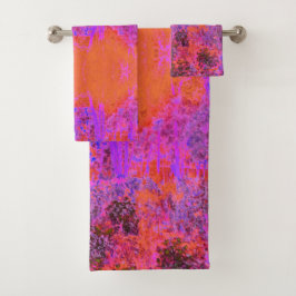 Trippy Magenta und Orange Impressionistischer Gart Badhandtuch Set