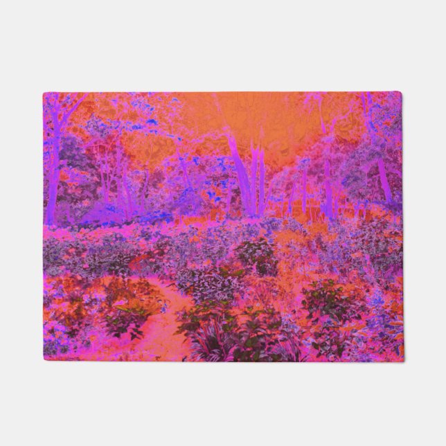Trippy Magenta und Orange Impressionistischer Gart Fußmatte (Vorderseite)