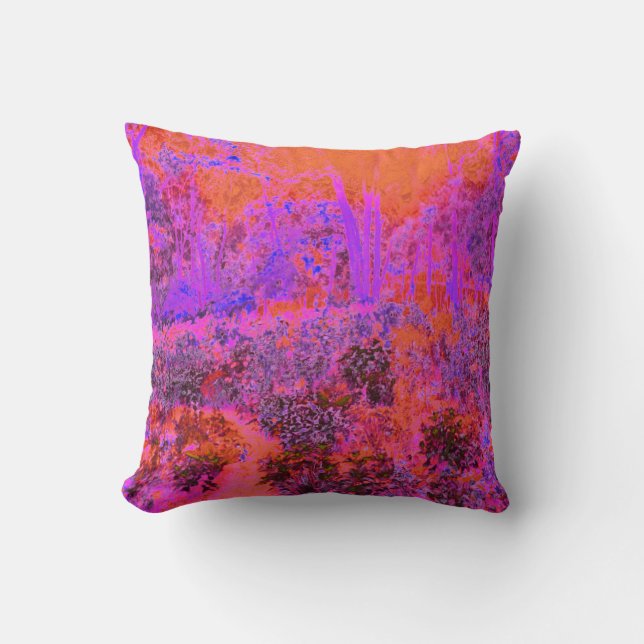 Trippy Magenta und Orange Impressionistischer Gart Kissen (Vorderseite)