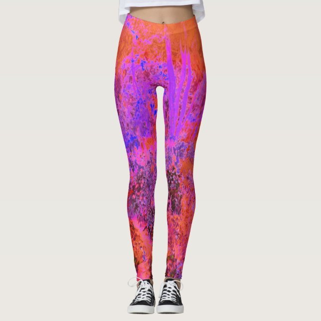 Trippy Magenta und Orange Impressionistischer Gart Leggings (Vorderseite)