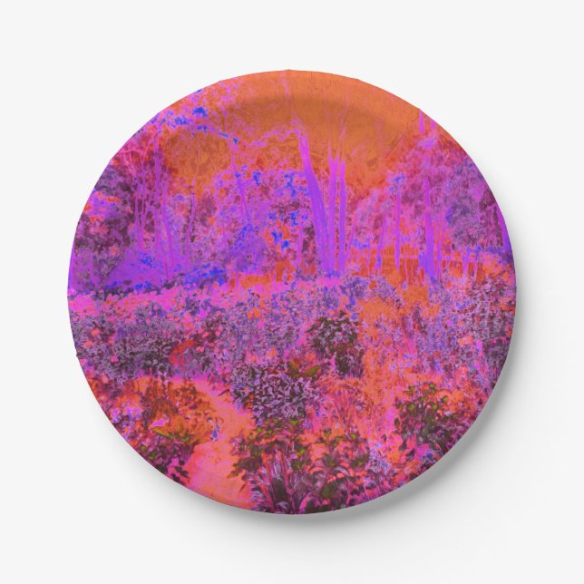 Trippy Magenta und Orange Impressionistischer Gart Pappteller (Vorderseite)