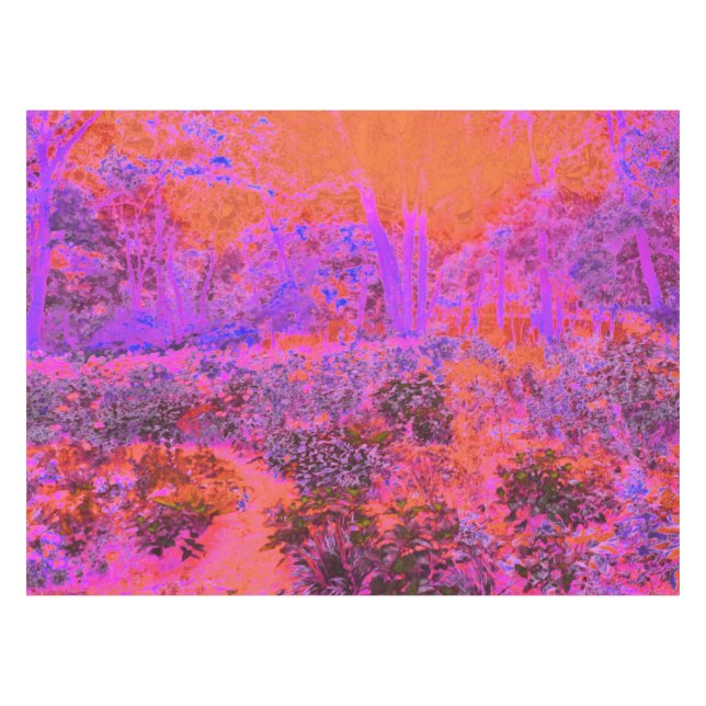 Trippy Magenta und Orange Impressionistischer Gart Tischdecke (Vorderseite (Horizontal))