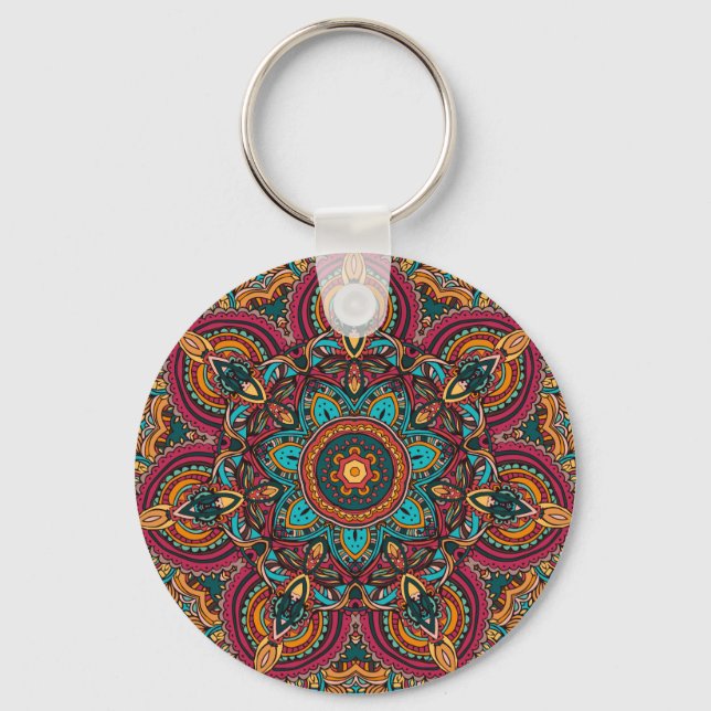 Trippy Mandala 2.25" Basic Button Schlüsselanhänge Schlüsselanhänger (Vorderseite)
