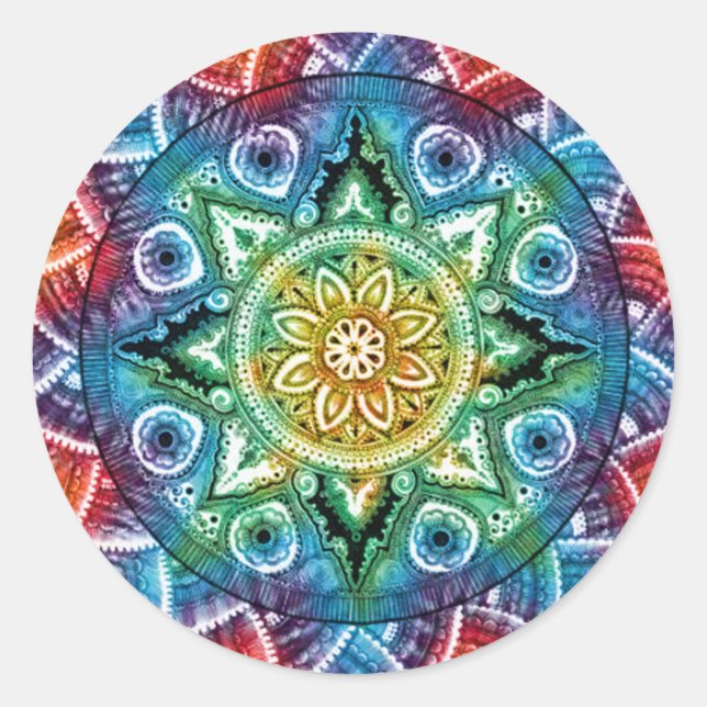 Trippy Mandala Runder Aufkleber (Vorderseite)