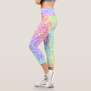 Trippy Maximalist Groovy Boho Bold Rainbow Marble Capri Leggings
