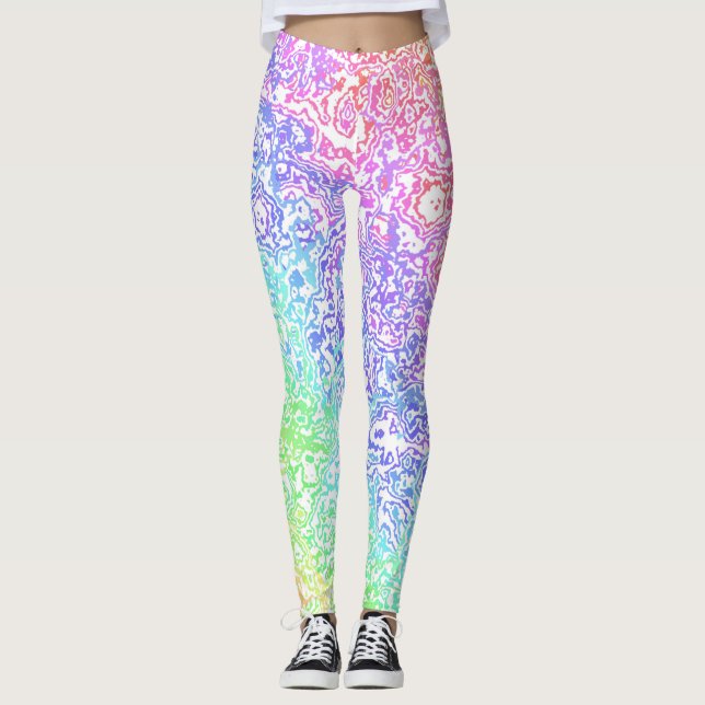Trippy Maximalist Groovy Boho Bold Rainbow Marble Leggings (Vorderseite)